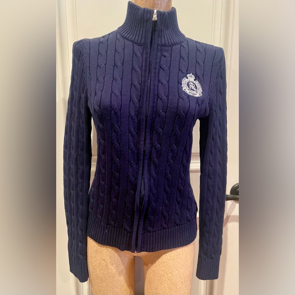 Lauren Ralph Lauren Preppy Embroidered Zip Cardigan